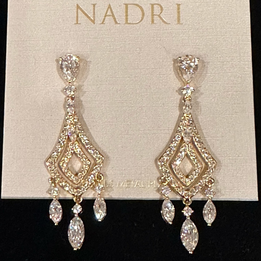 Nadri Cubic Zirconia Crystal Chandelier Earrings 18K Gold Plated